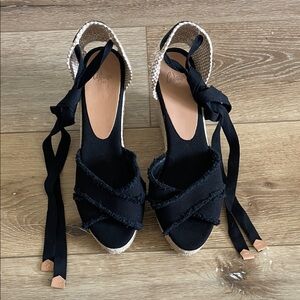 New Castañer Bluma Black Espadrille Wedge Sandals Sz 40